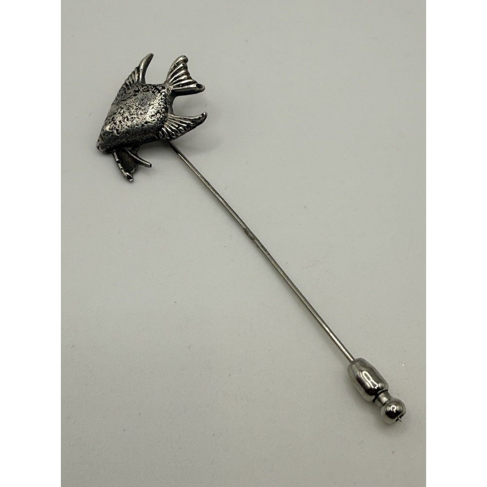Vintage Pot Metal Fish Stick Pin Silver Tone 3"
